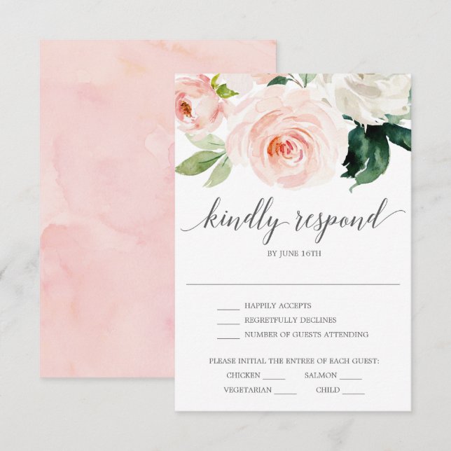 Carte de réponse de mariage Fleurs Rougissantes (Devant / Derrière)