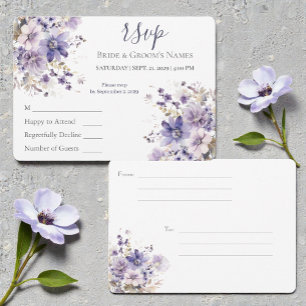 Carte de réponse de mariage floral bleu et violet