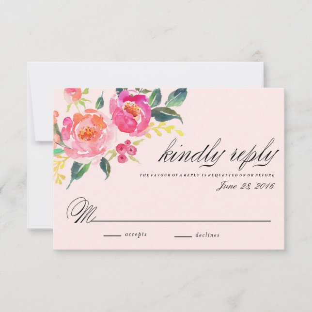 carte de réponse de mariage floral bohème (Devant)