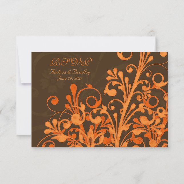 Carte de réponse de mariage floral orange marron a (Devant)