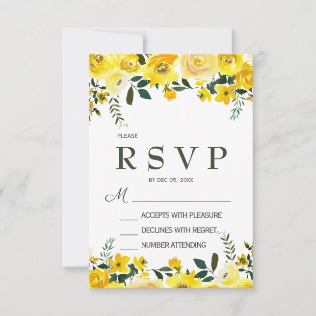 Carte de réponse de mariage floral rose jaune élég (Devant)