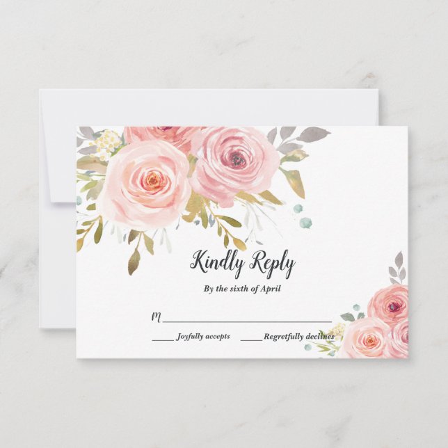 Carte de réponse de mariage floral rose pâle (Devant)
