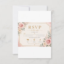 Carte de réponse de mariage floral rose pâle | Aqu
