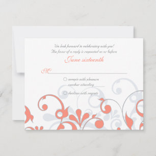 Carte de réponse de mariage florale abstraite gris