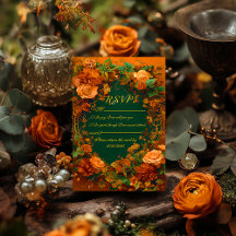 Carte de Réponse de Mariage Florale Automnale Ench