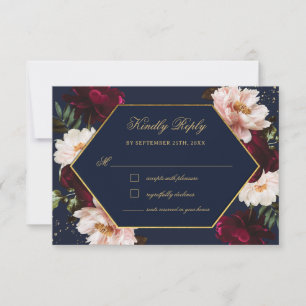 Carte de réponse de mariage florale Burgundy Blush