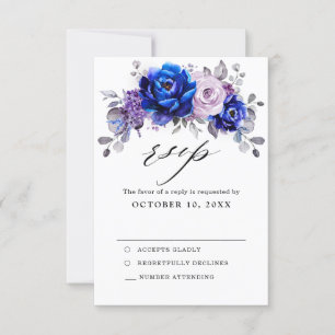 Carte de réponse de mariage florale lilas bleu roy