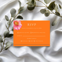 Carte de réponse de mariage florale orange colorée