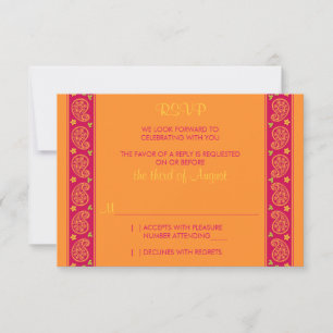 Carte de réponse de mariage florale paisley orange