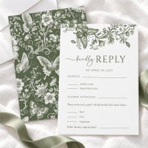 Carte de réponse de mariage florale papillon vert