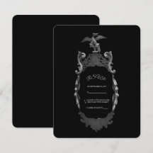 Carte de réponse de mariage gothique argentée orné