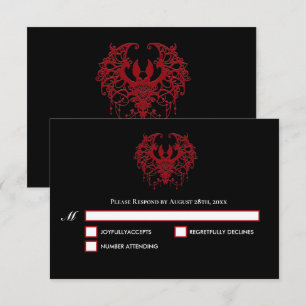 Carte de réponse de mariage gothique noir et rouge
