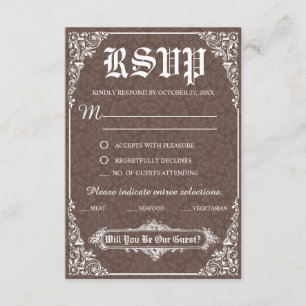 Carte de réponse de mariage gothique victorien mar