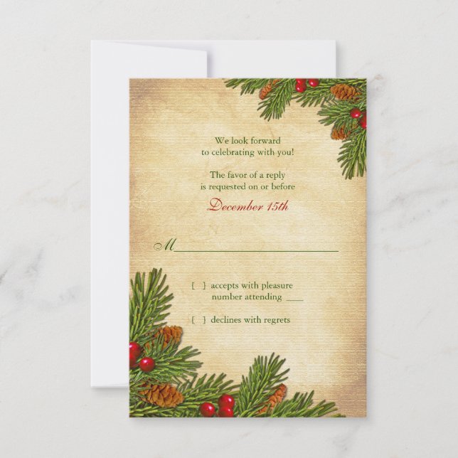 Carte de réponse de mariage hivernal Pines Boughs  (Devant)
