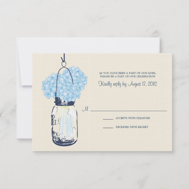 Carte de réponse de mariage Hydrangea & Mason Jar (Devant)