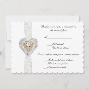 Carte de réponse de mariage licorne et dentelle