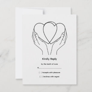 Carte de réponse de mariage Line Art Hearts & Hand