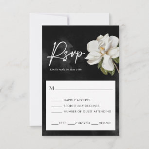 Carte de réponse de mariage Magnolia noir et blanc