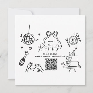 Carte de réponse de mariage minimaliste dessinée à