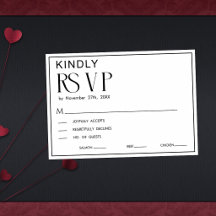 Carte de réponse de mariage minimaliste noir et bl