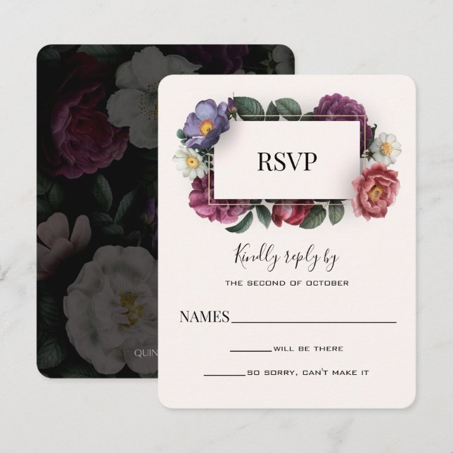 Carte de réponse de mariage moderne aux florales s (Devant / Derrière)