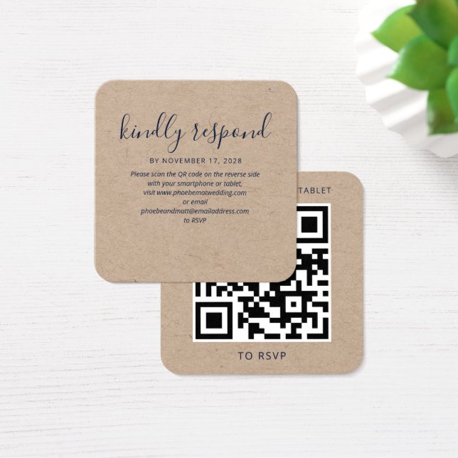 Carte de réponse de mariage moderne avec code QR R (Bureau)