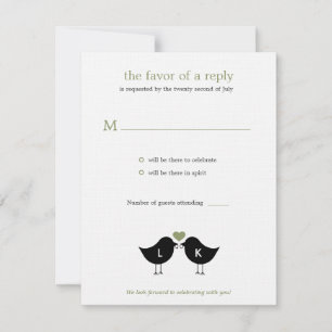 Carte de réponse de mariage Monogram Birds - Sauge