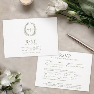 Carte de réponse de mariage monogramme ovale feuil