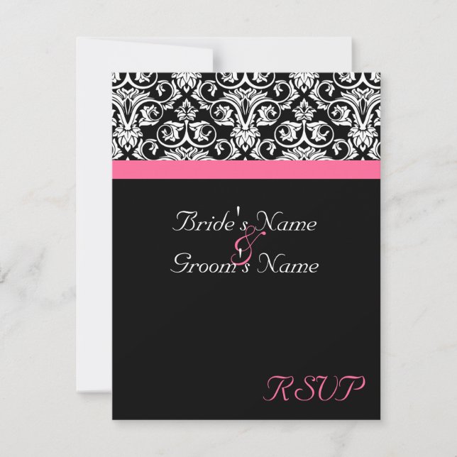 Carte de réponse de mariage noir avec Passion Rose (Devant)