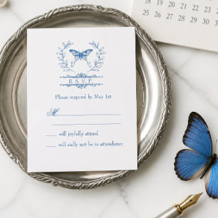 Carte de réponse de mariage Papillon Bleu RSVP