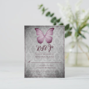 Carte de réponse de mariage papillon damassé vinta