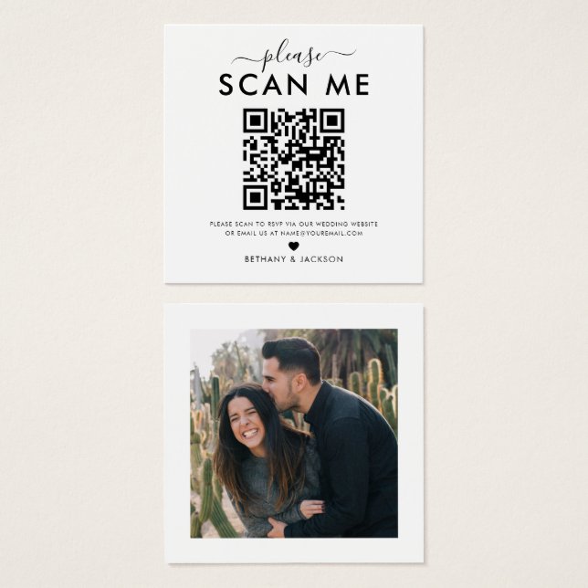 Carte de réponse de mariage photo Code QR (Devant & derrière)