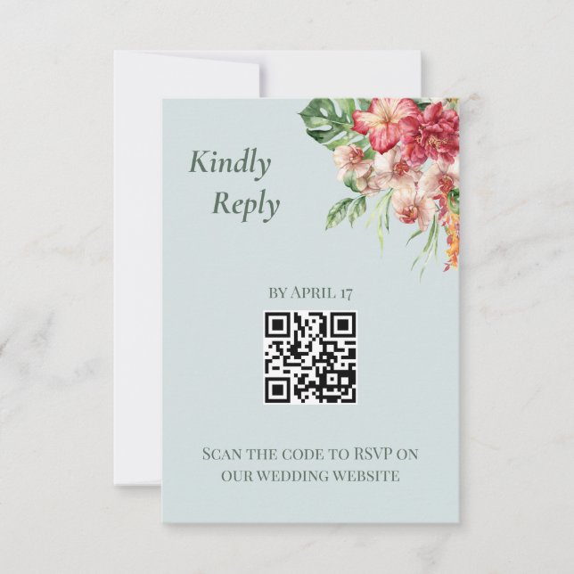 Carte de réponse de mariage QR Code Tropical Éléga (Devant)