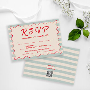 Carte de réponse de mariage rétro QR Code rayures 