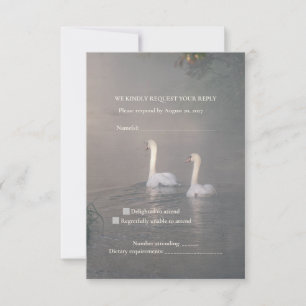 Carte de réponse de mariage romantique au cygne br