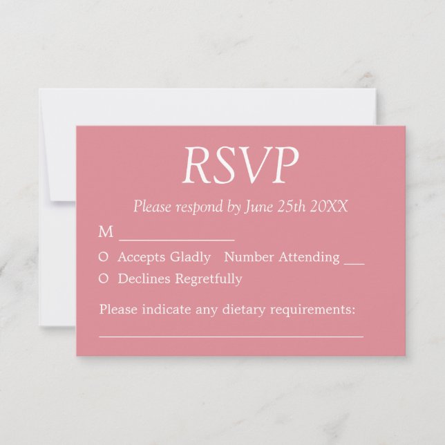 Carte de réponse de mariage rose blush élégante (Devant)
