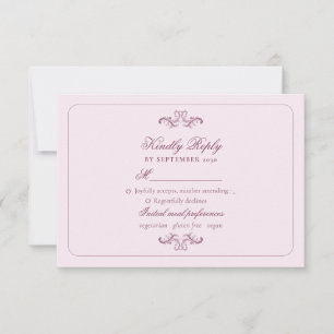 Carte de réponse de mariage rose classique