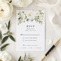 Carte de réponse de mariage Roses du jardin blanc