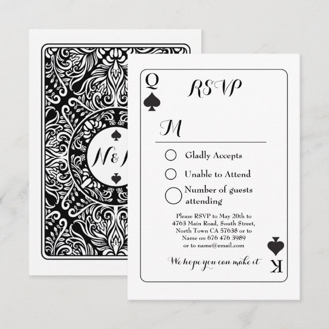 Carte de réponse de mariage RSVP K Q As de pique (Devant / Derrière)