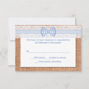 Carte de réponse de mariage rustique burlap et den