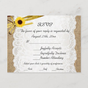 Carte de réponse de mariage rustique toile de jute