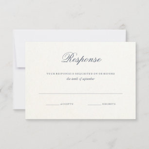Carte de réponse de mariage simple Texte Bleu Gris