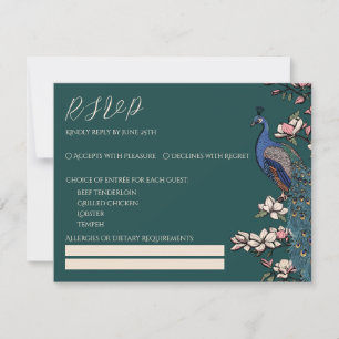 Carte de réponse de mariage Teal Paon & Magnolia