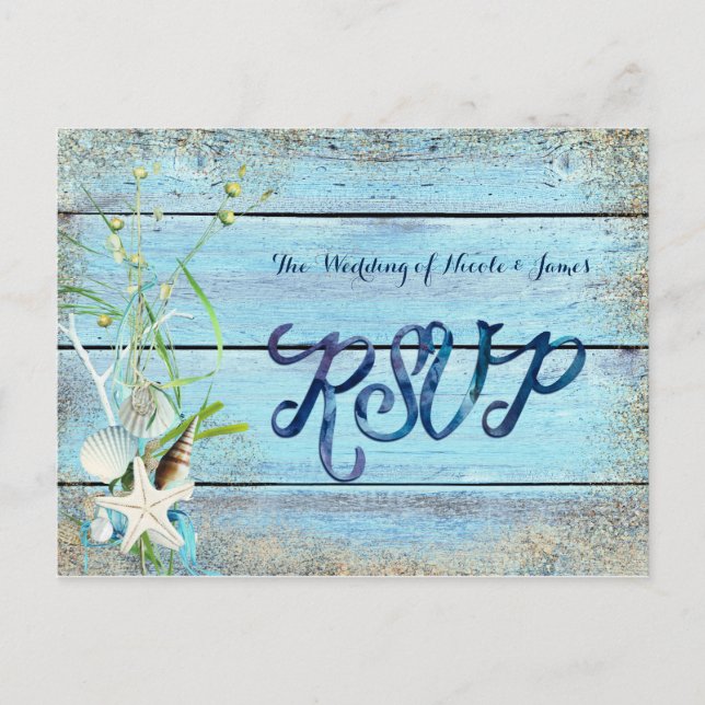 Carte de réponse de mariage tropical Blue Wood Bea (Devant)