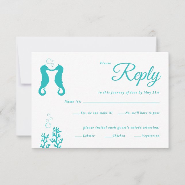 Carte de réponse de mariage Turquoise Seahorses (Devant)