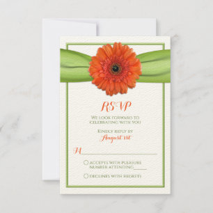Carte de réponse de mariage verte avec gerbera ora