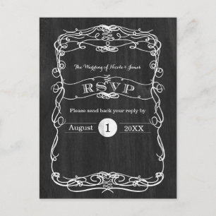 Carte de réponse de mariage vintage en bois noir e