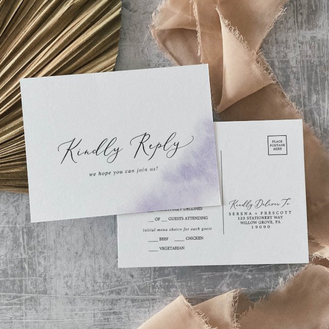 Carte de réponse de menu lavande à l'aquarelle | F (Créateur téléchargé)