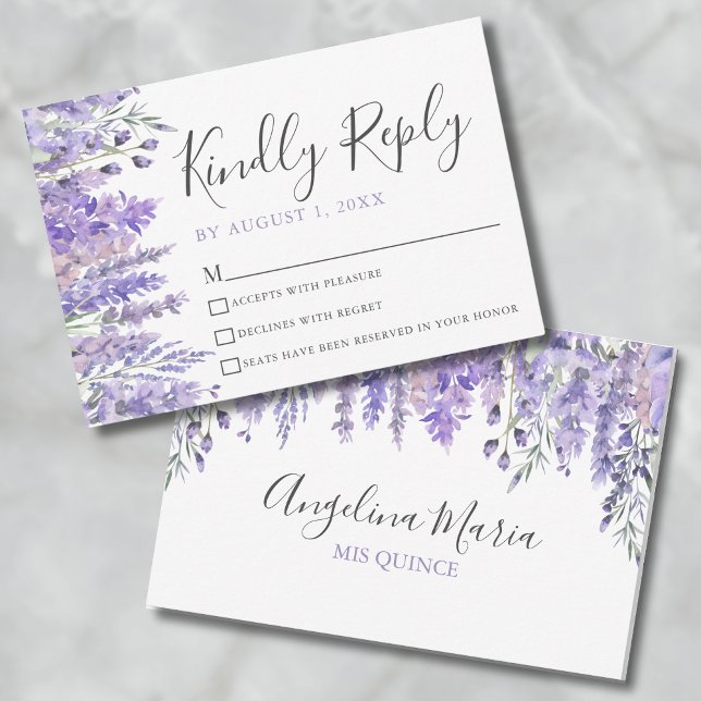 Carte de réponse de Quinceañera Fleurie Violette (Floral Purple Quinceanera RSVP Card)