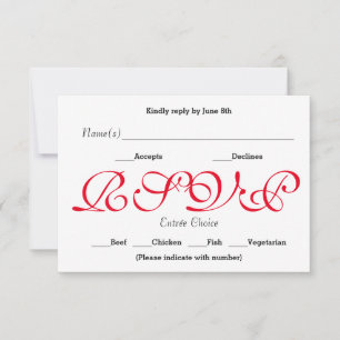Carte de réponse de réception RSVP - Fond Rouge